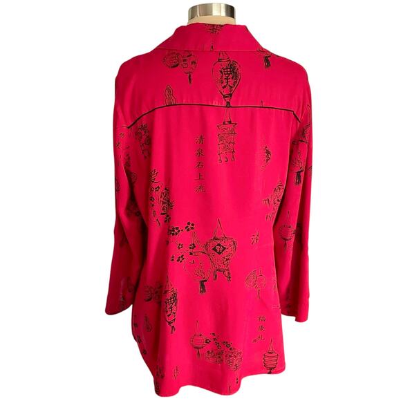 Soft Surroundings Pagoda Wrap Tunic Top Red Japanese Graphics Size PXL Asian - Picture 3 of 11
